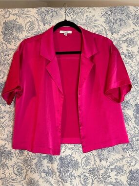 Ro & De Hot Pink Satin Button-Down Shirt